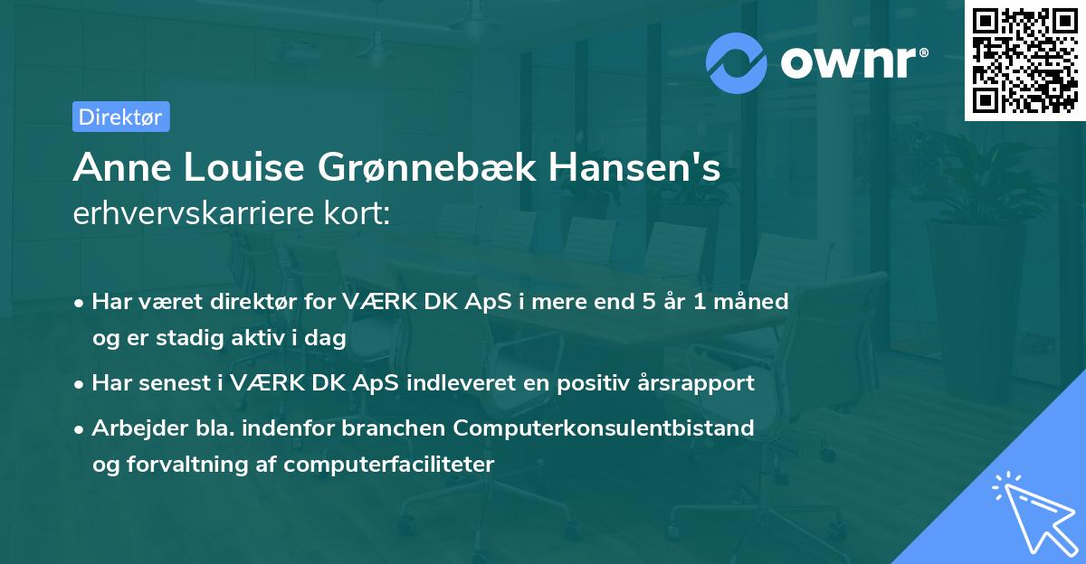 Anne Louise Grønnebæk Hansen's erhvervskarriere kort