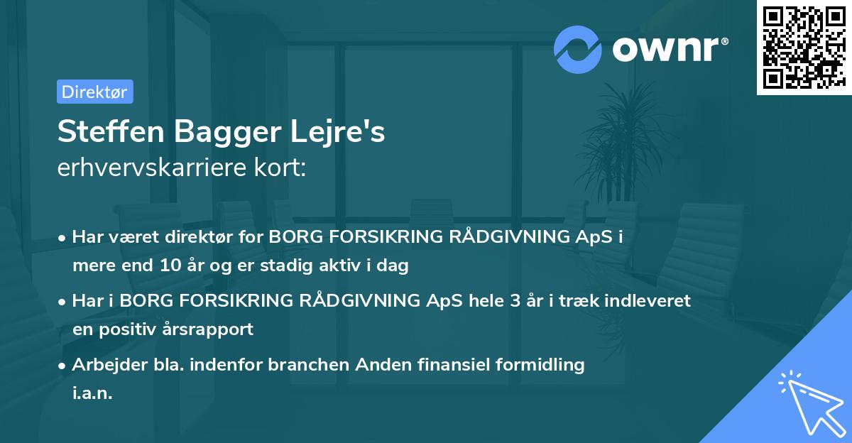Steffen Bagger Lejre's erhvervskarriere kort