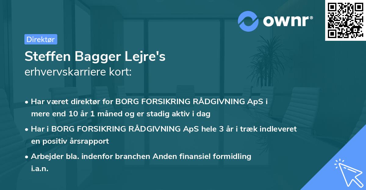 Steffen Bagger Lejre's erhvervskarriere kort