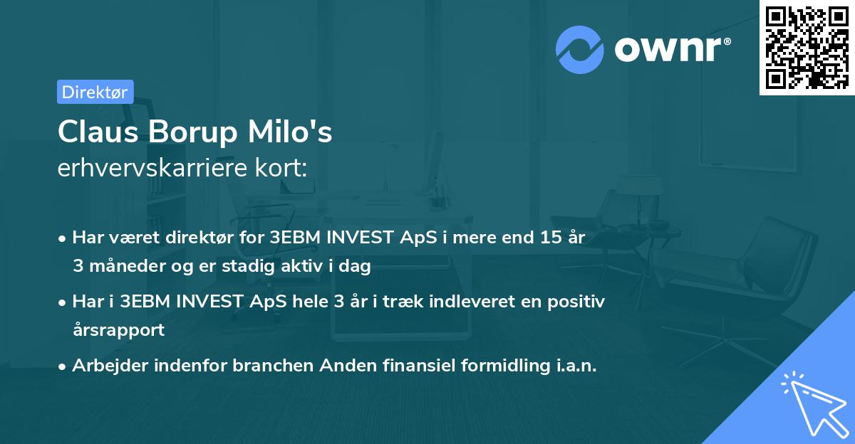 Claus Borup Milo's erhvervskarriere kort