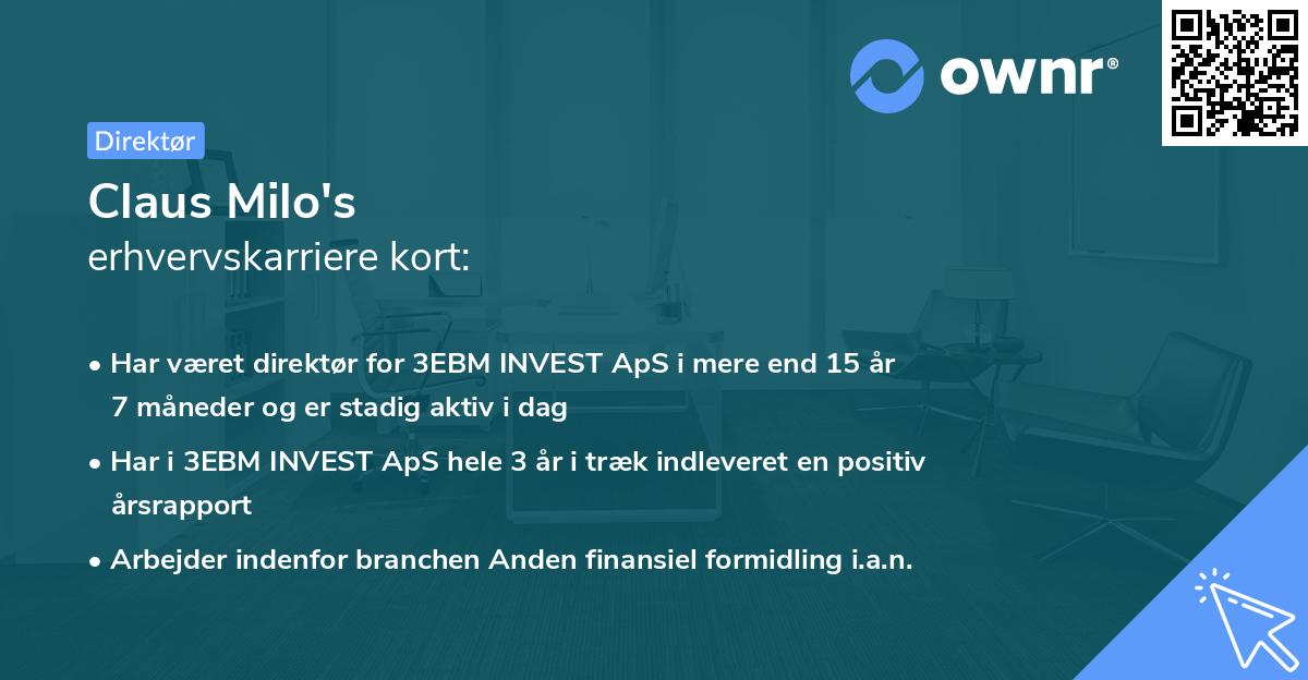 Claus Milo's erhvervskarriere kort