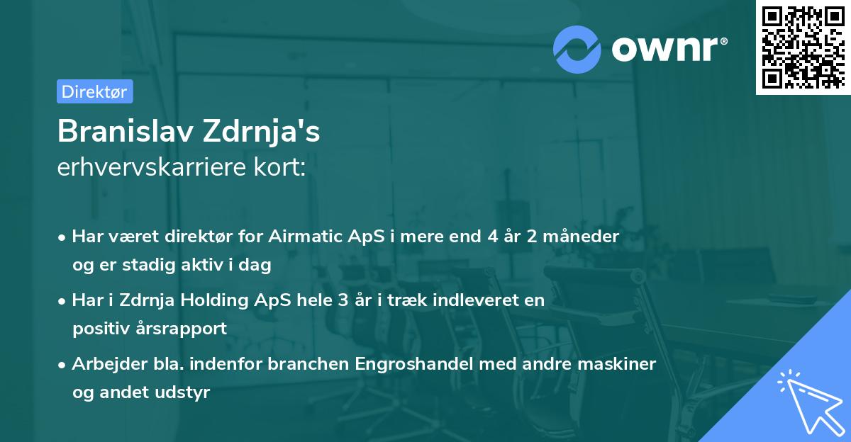 Branislav Zdrnja's erhvervskarriere kort