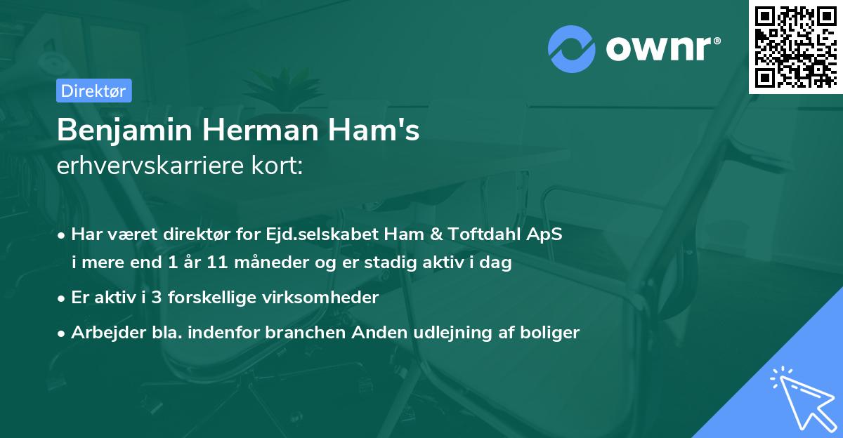 Benjamin Herman Ham's erhvervskarriere kort