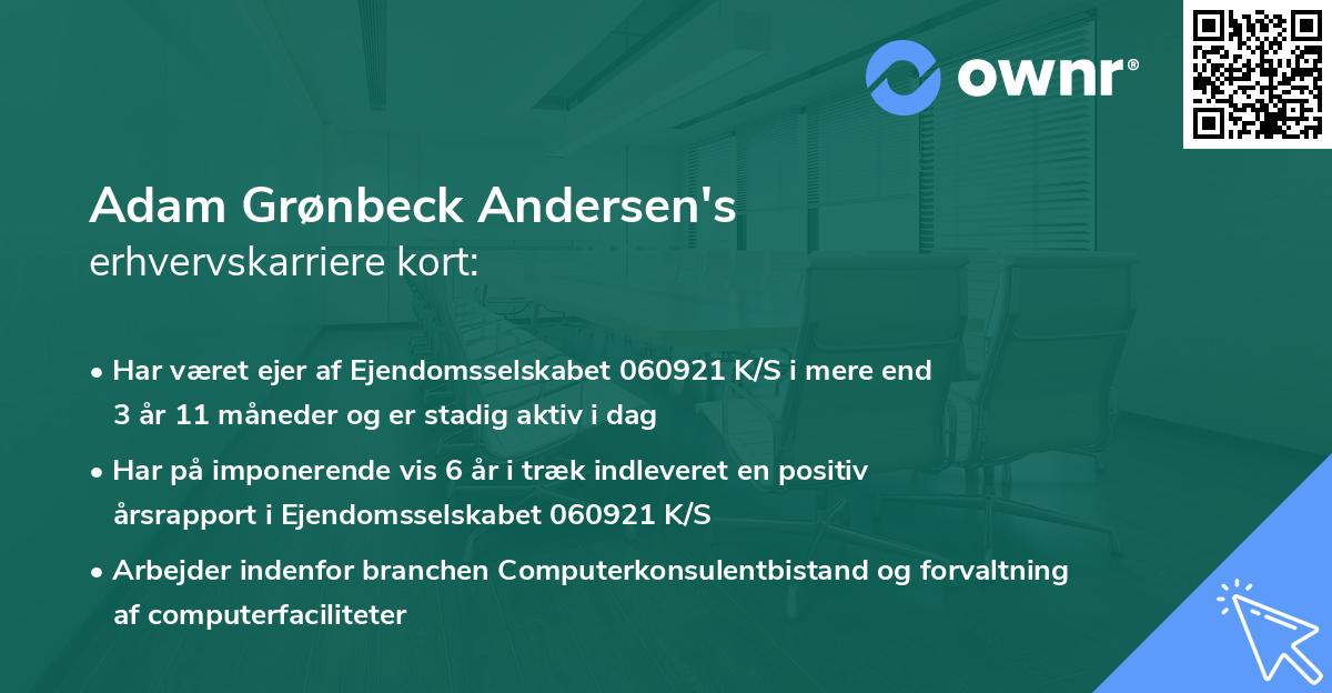Adam Grønbeck Andersen's erhvervskarriere kort