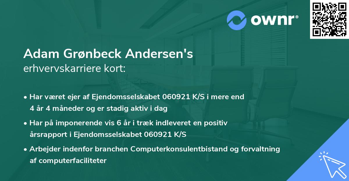 Adam Grønbeck Andersen's erhvervskarriere kort