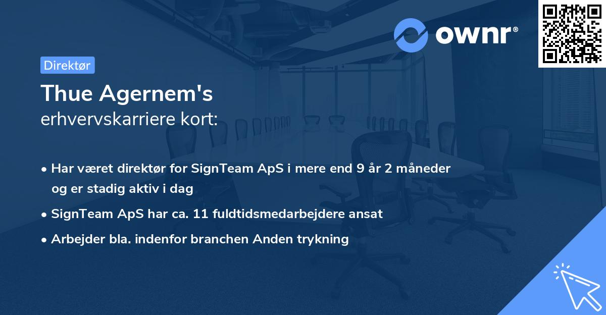 Thue Agernem's erhvervskarriere kort
