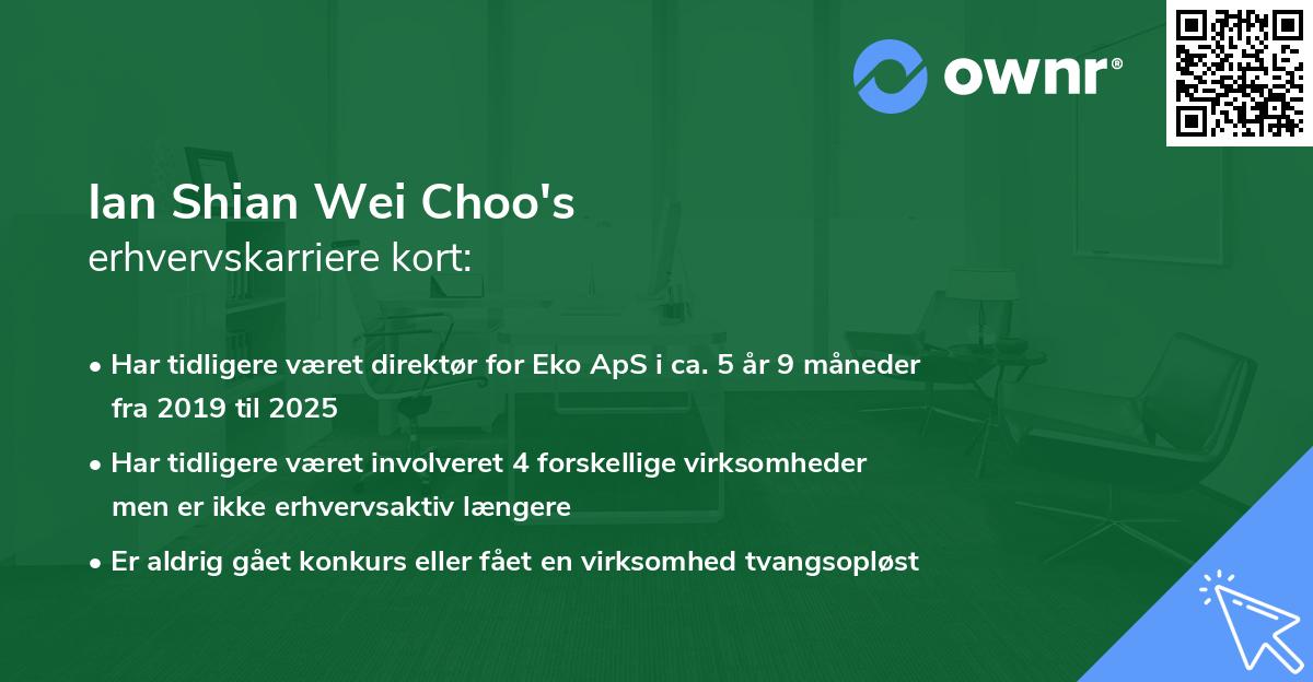Ian Shian Wei Choo's erhvervskarriere kort
