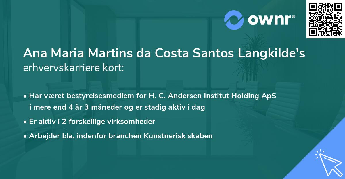 Ana Maria Martins da Costa Santos Langkilde's erhvervskarriere kort