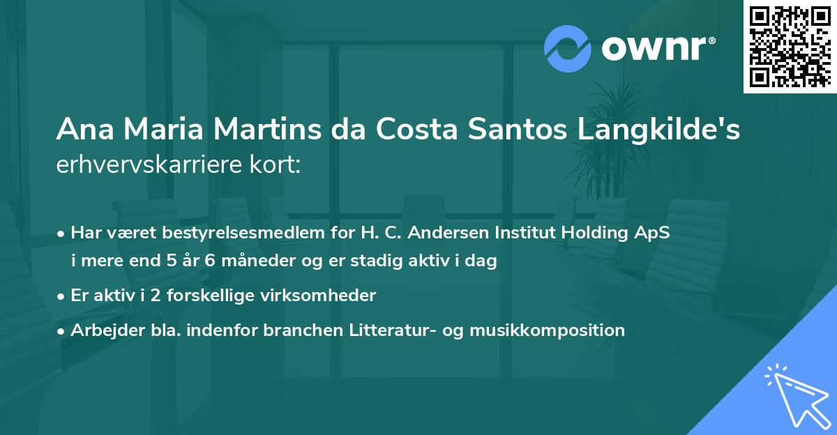 Ana Maria Martins da Costa Santos Langkilde's erhvervskarriere kort