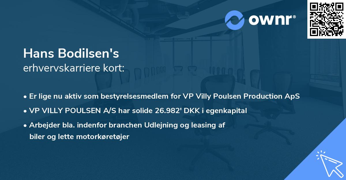 Hans Bodilsen's erhvervskarriere kort