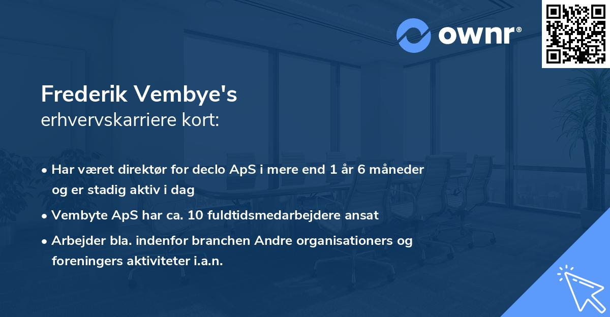 Frederik Vembye's erhvervskarriere kort
