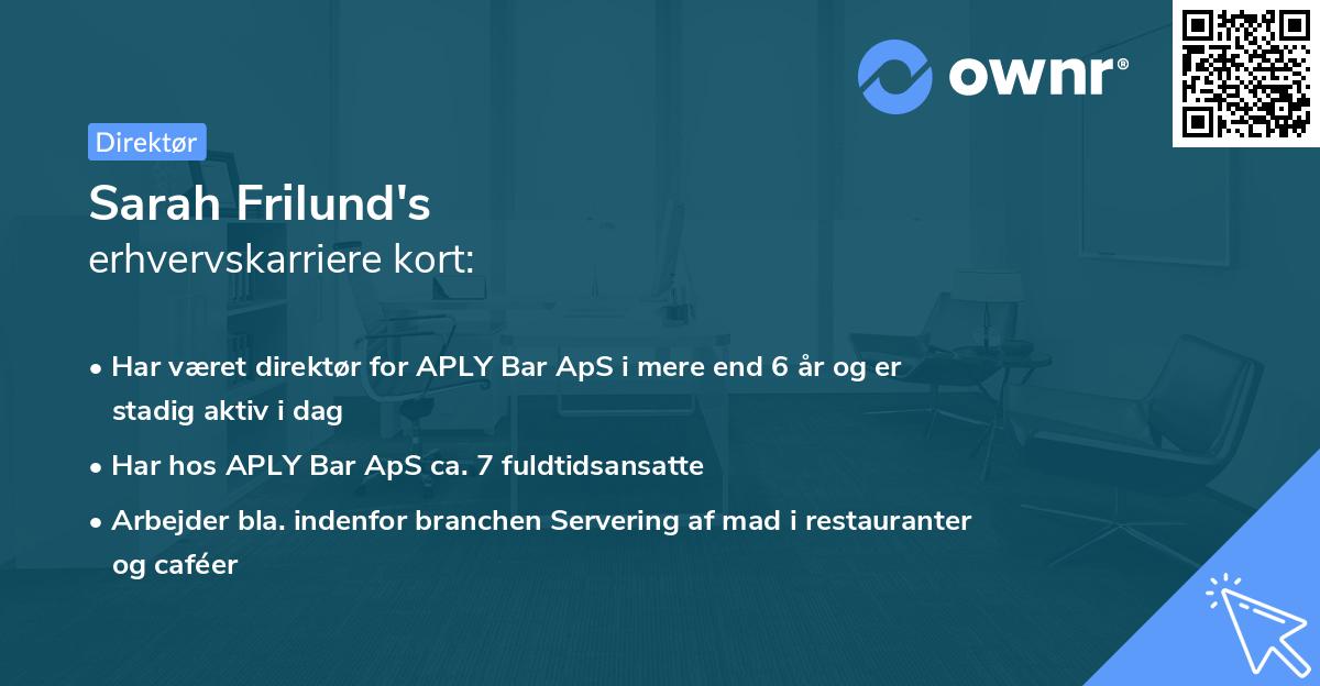 Sarah Frilund's erhvervskarriere kort