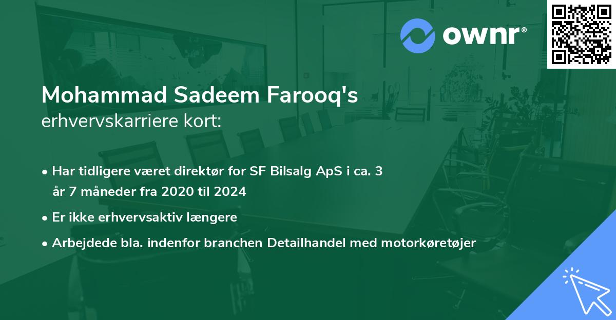 Mohammad Sadeem Farooq's erhvervskarriere kort
