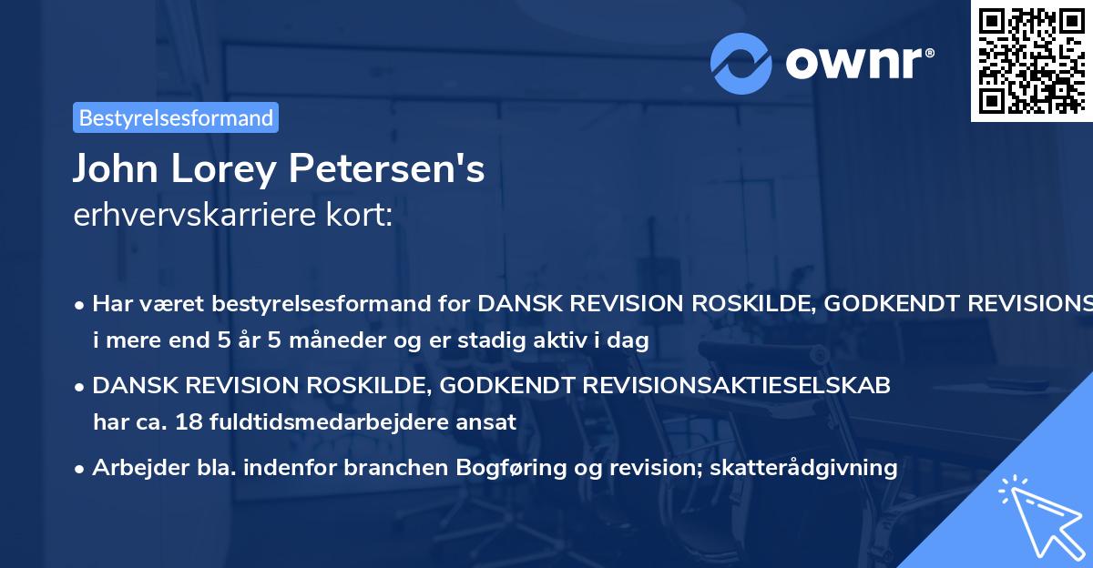 John Lorey Petersen's erhvervskarriere kort