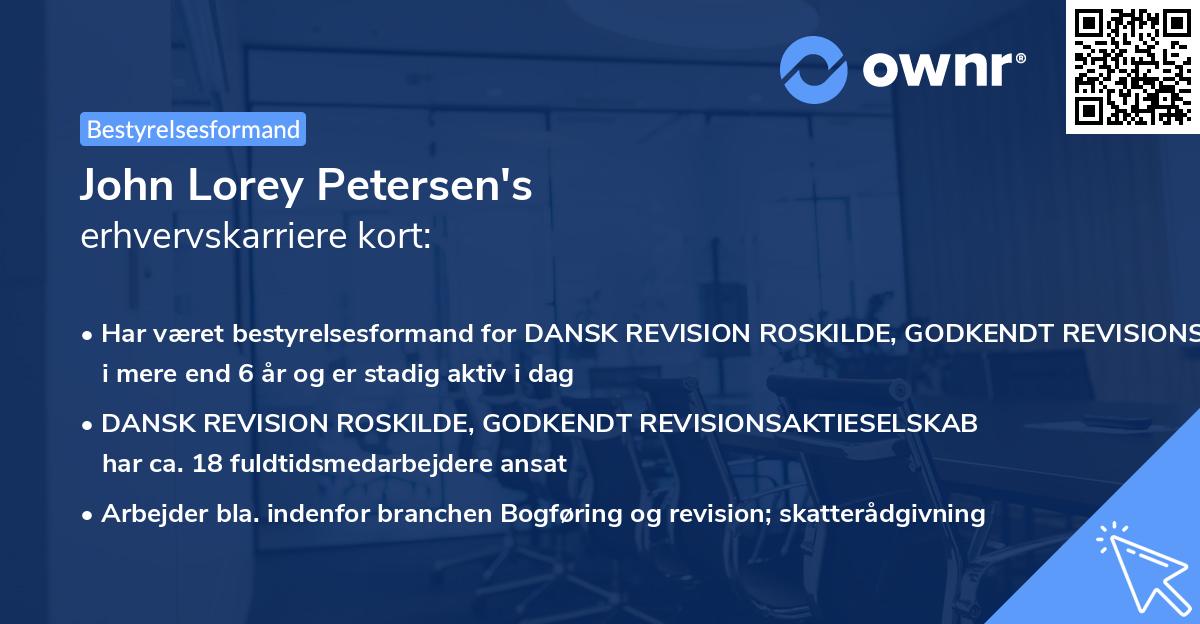 John Lorey Petersen's erhvervskarriere kort