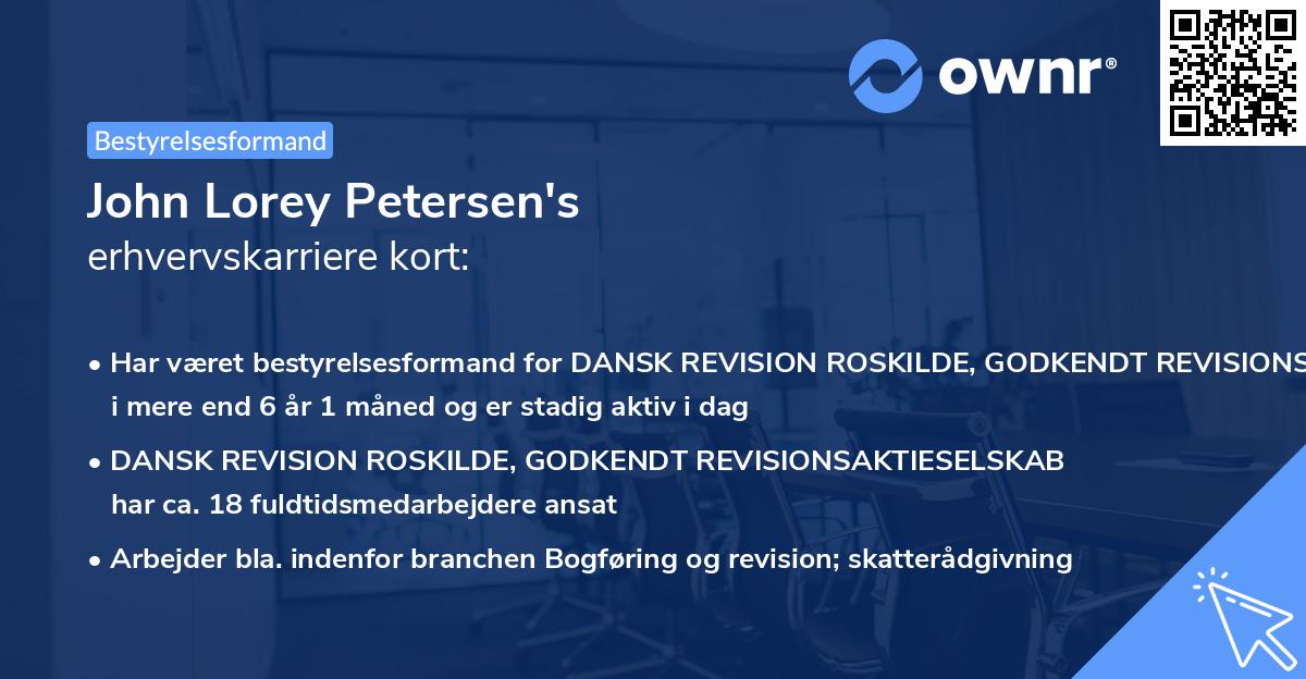 John Lorey Petersen's erhvervskarriere kort