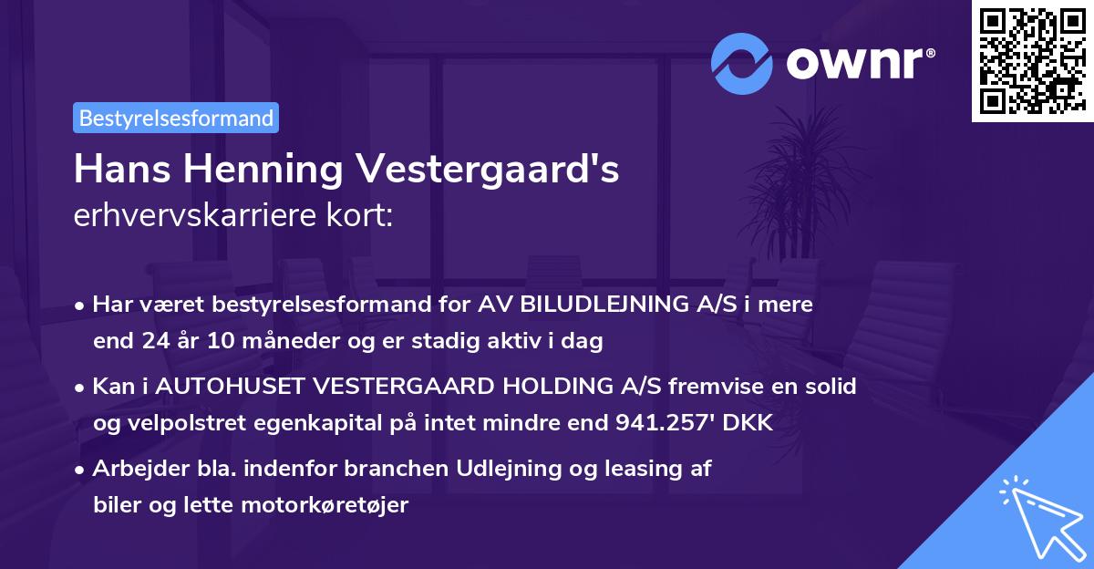 Hans Henning Vestergaard's erhvervskarriere kort