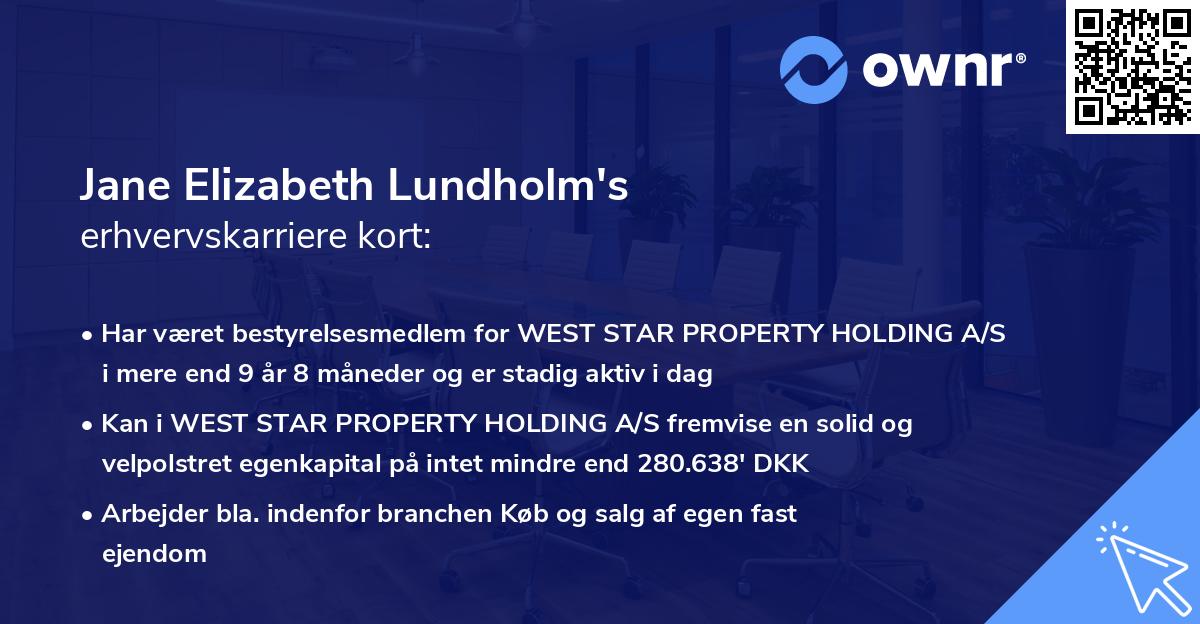 Jane Elizabeth Lundholm's erhvervskarriere kort