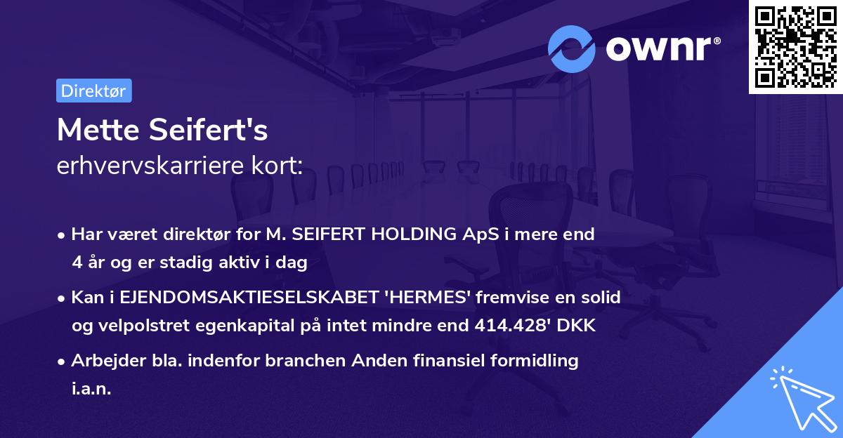 Mette Seifert's erhvervskarriere kort