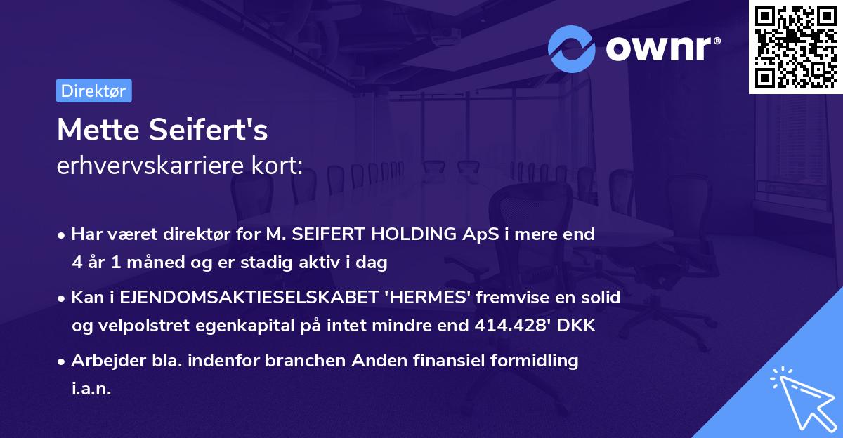 Mette Seifert's erhvervskarriere kort