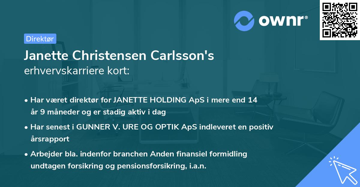 Janette Christensen Carlsson's erhvervskarriere kort