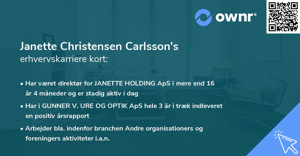 Janette Christensen Carlsson's erhvervskarriere kort