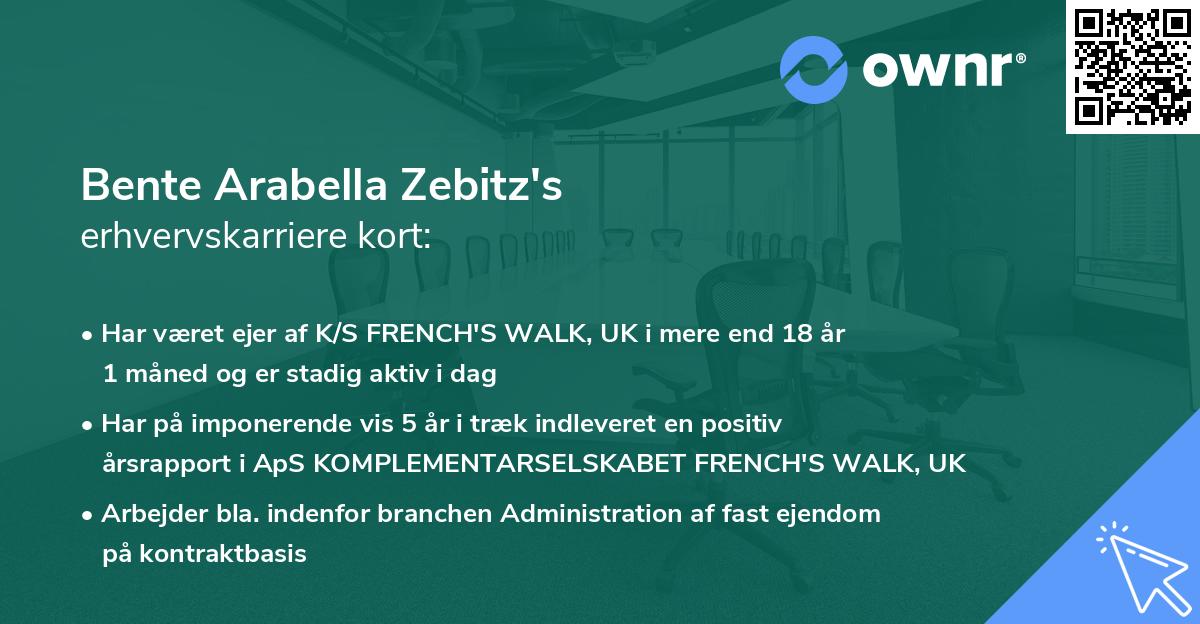 Bente Arabella Zebitz's erhvervskarriere kort