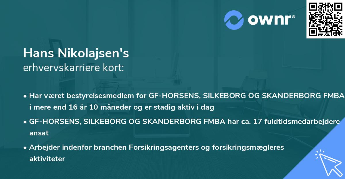 Hans Nikolajsen's erhvervskarriere kort