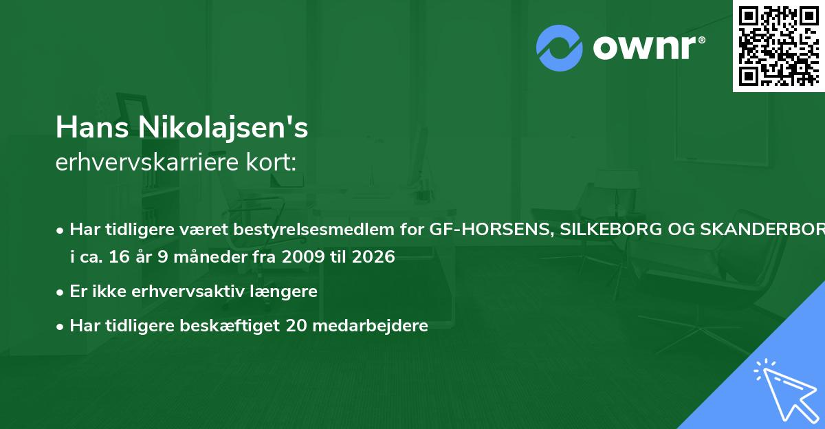 Hans Nikolajsen's erhvervskarriere kort