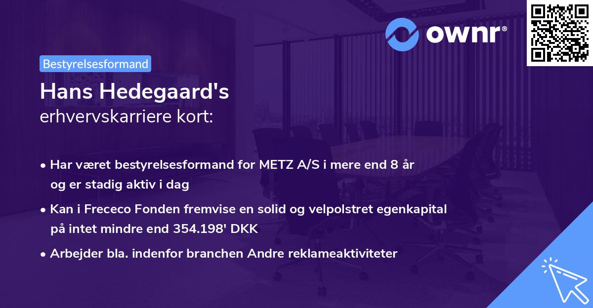 Hans Hedegaard's erhvervskarriere kort