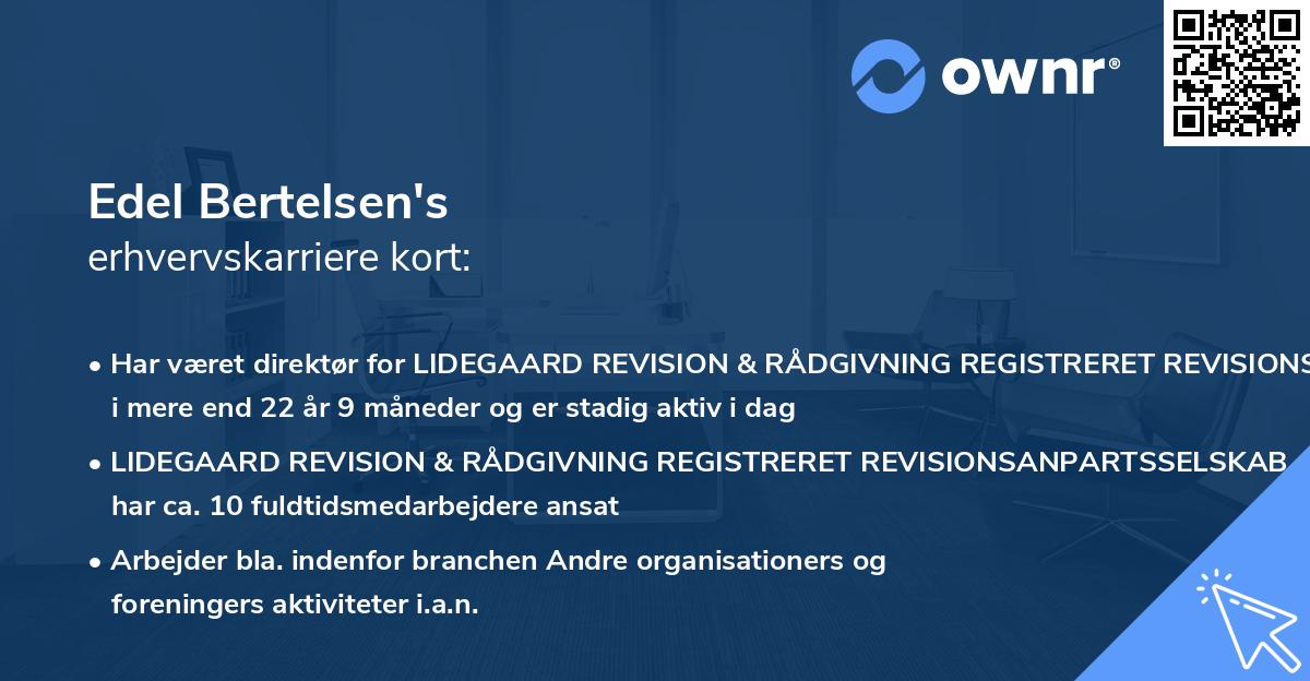 Edel Bertelsen's erhvervskarriere kort