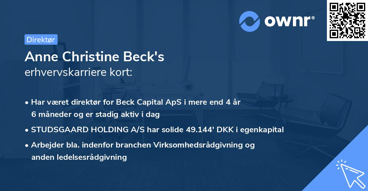 Anne Christine Beck's erhvervskarriere kort