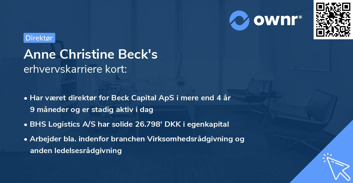 Anne Christine Beck's erhvervskarriere kort