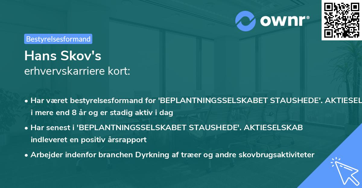 Hans Skov's erhvervskarriere kort