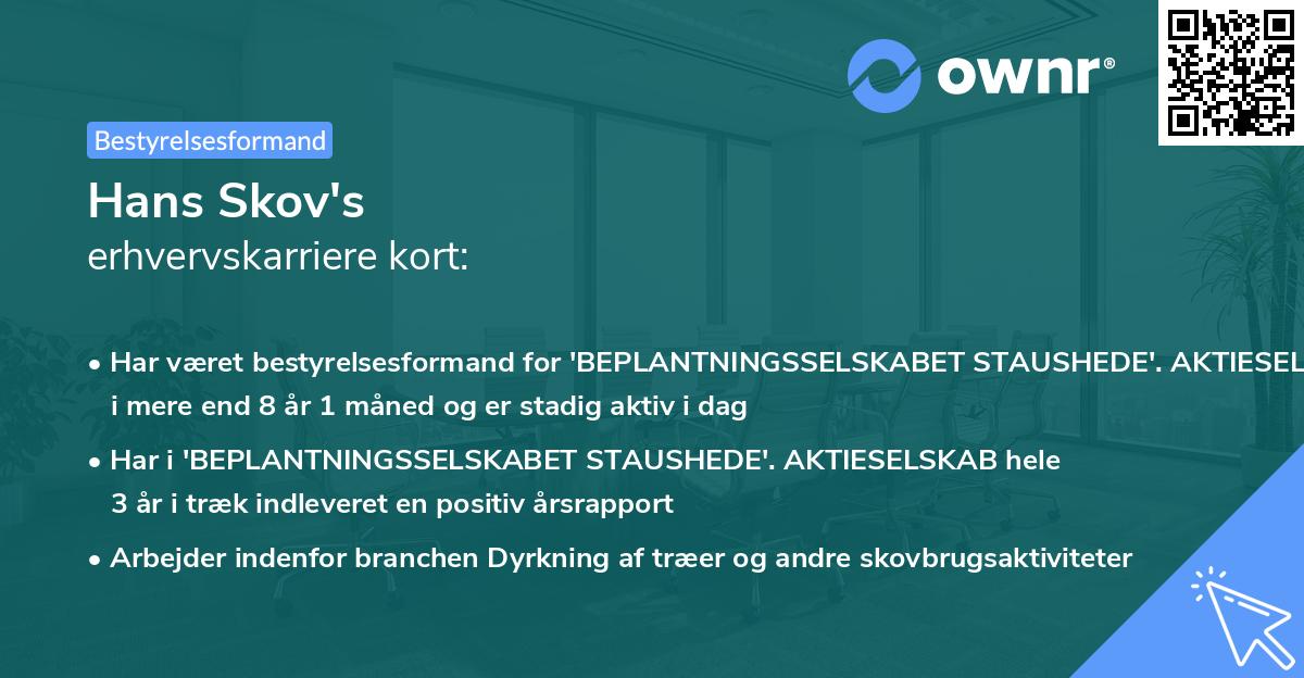 Hans Skov's erhvervskarriere kort