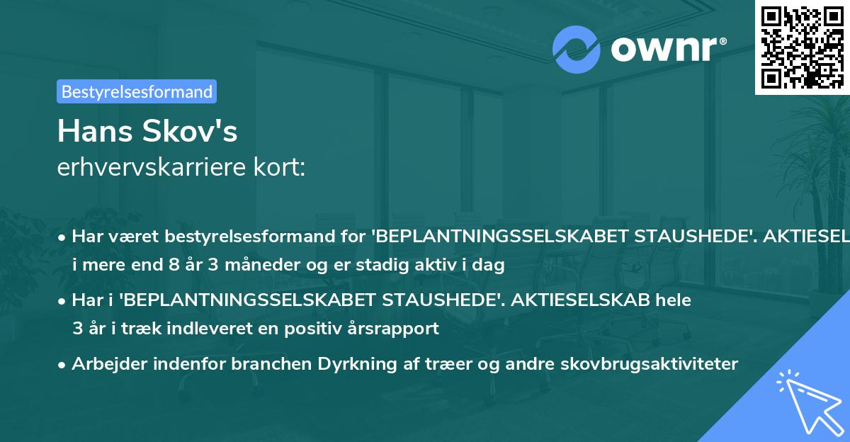 Hans Skov's erhvervskarriere kort