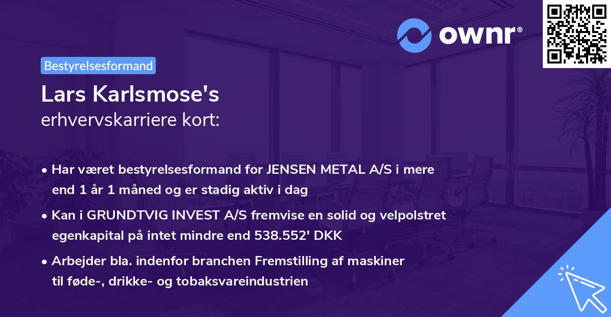 Lars Karlsmose's erhvervskarriere kort