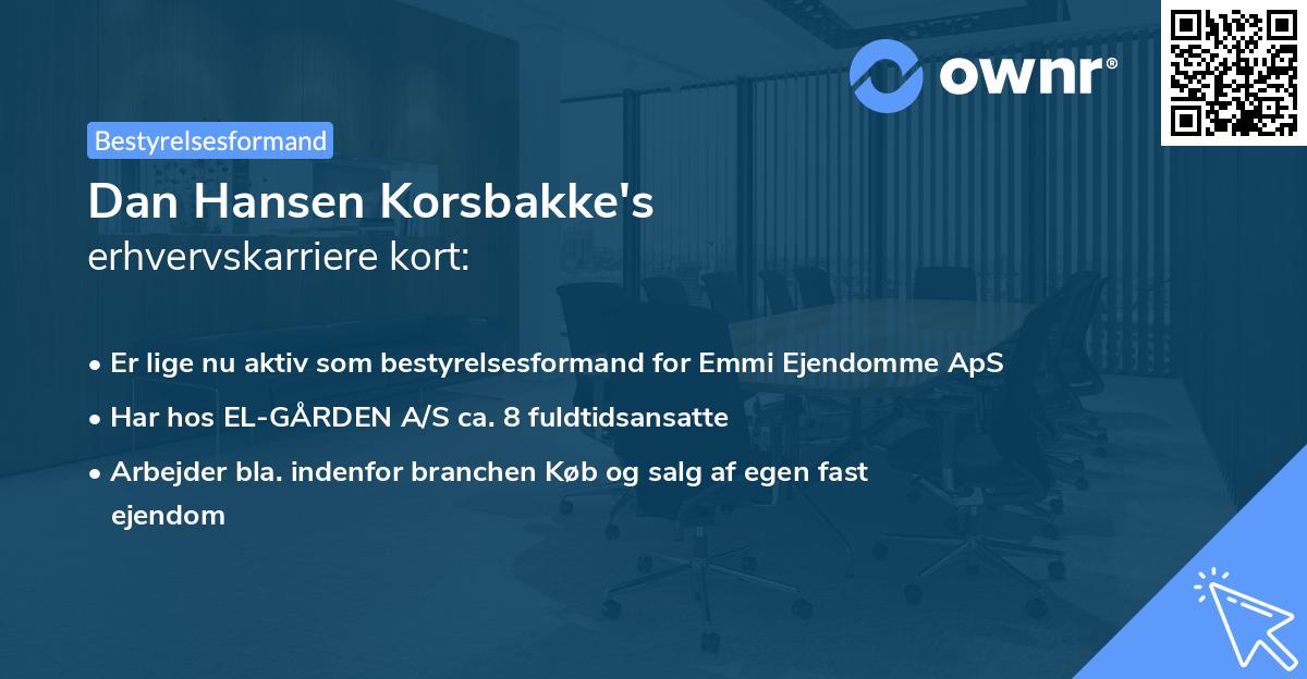 Dan Hansen Korsbakke's erhvervskarriere kort