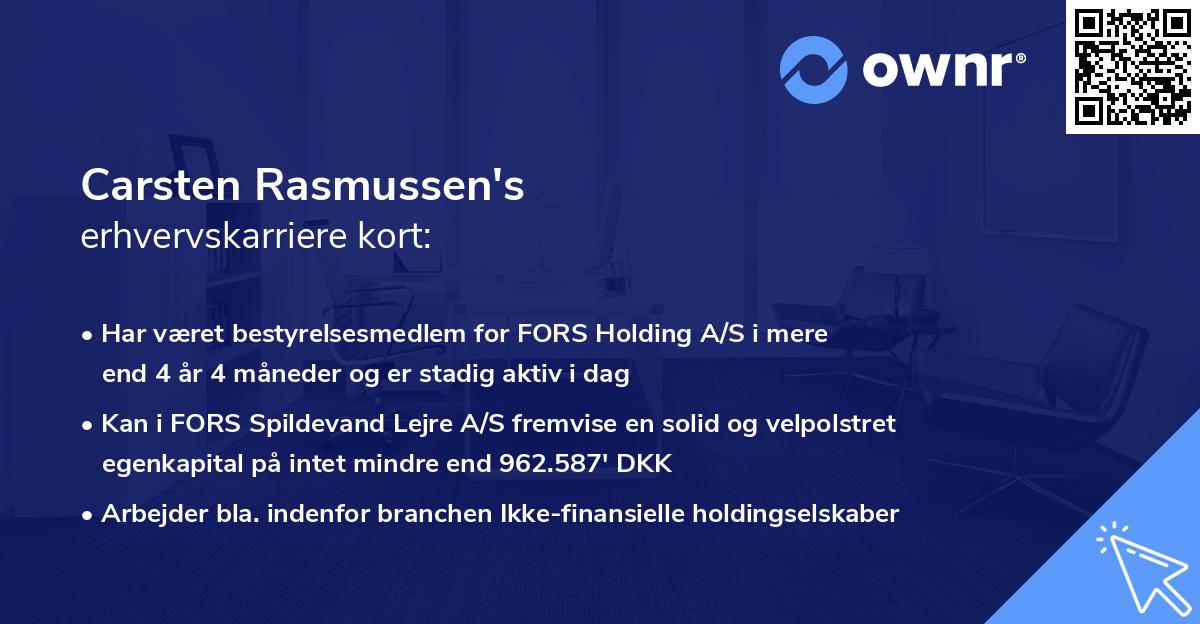Carsten Rasmussen's erhvervskarriere kort