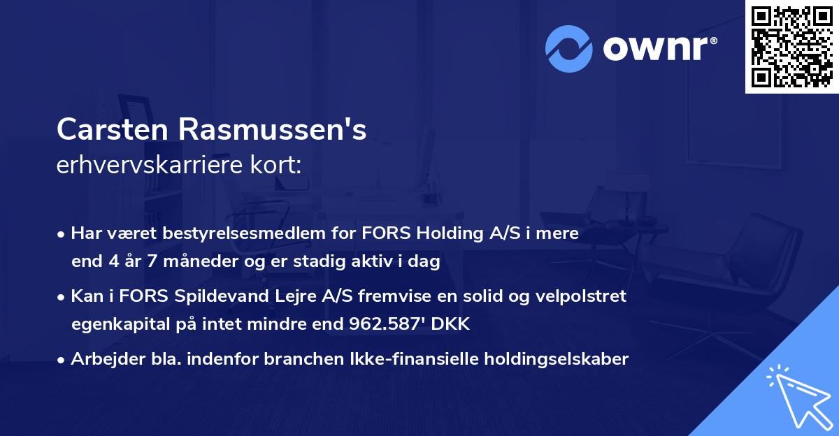 Carsten Rasmussen's erhvervskarriere kort