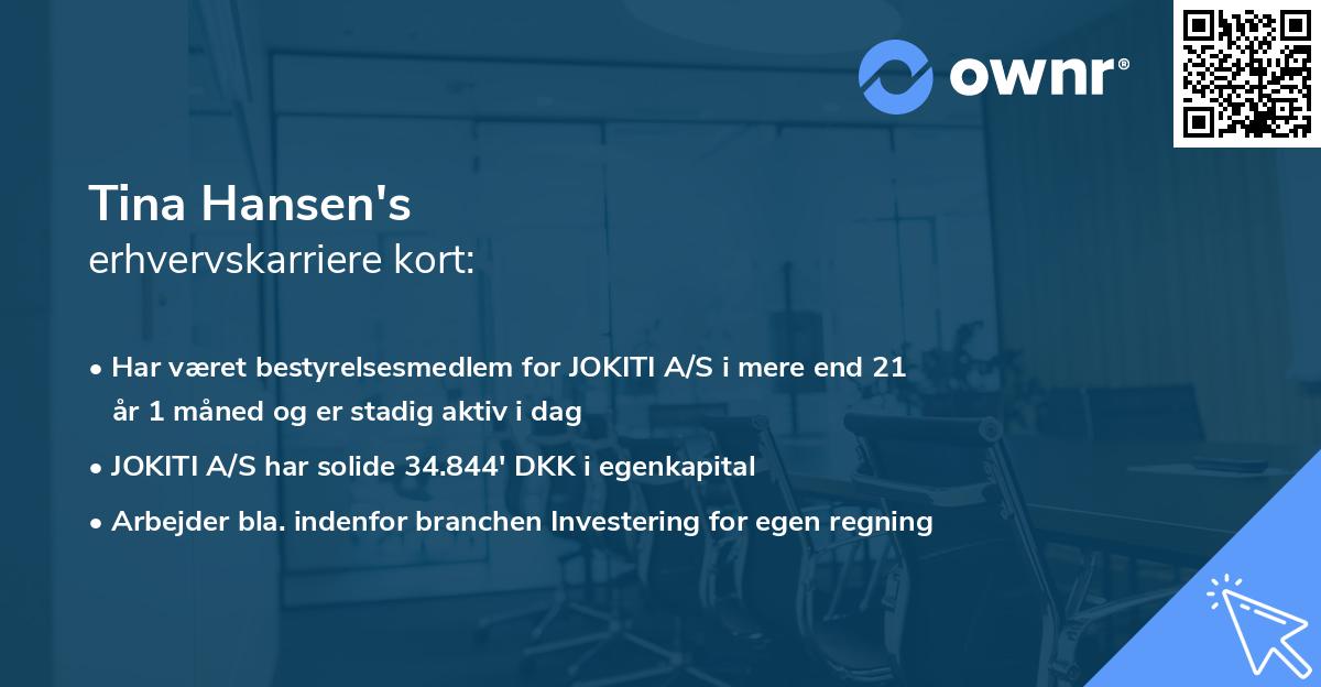 Tina Hansen's erhvervskarriere kort