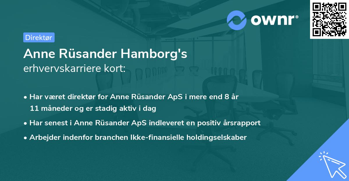 Anne Rüsander Hamborg's erhvervskarriere kort