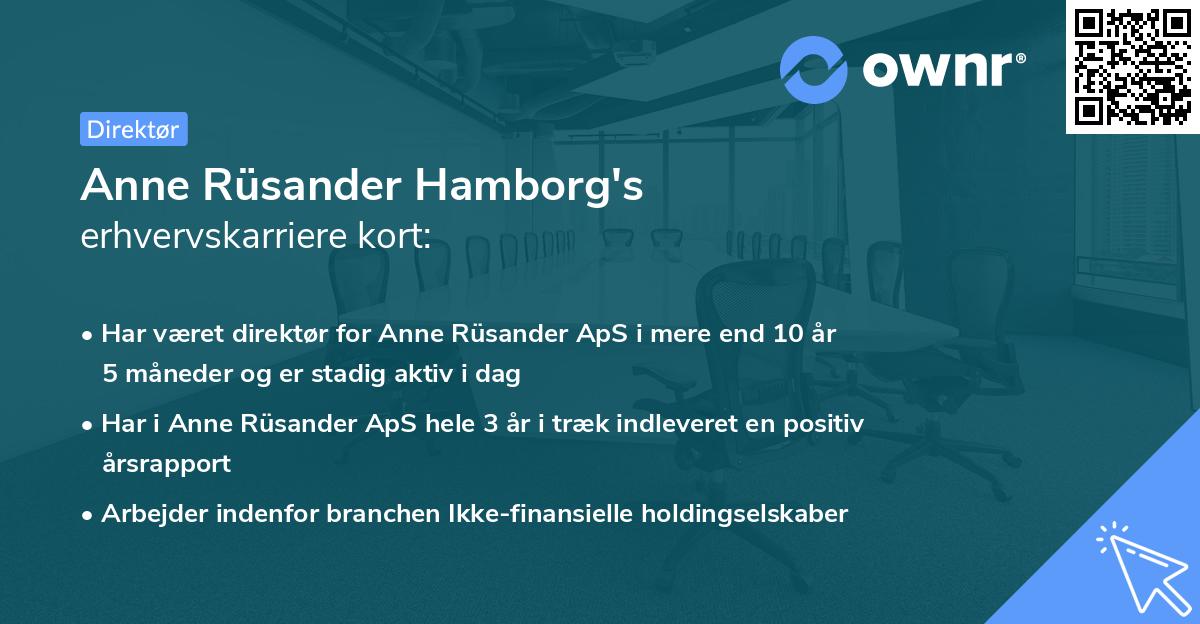 Anne Rüsander Hamborg's erhvervskarriere kort