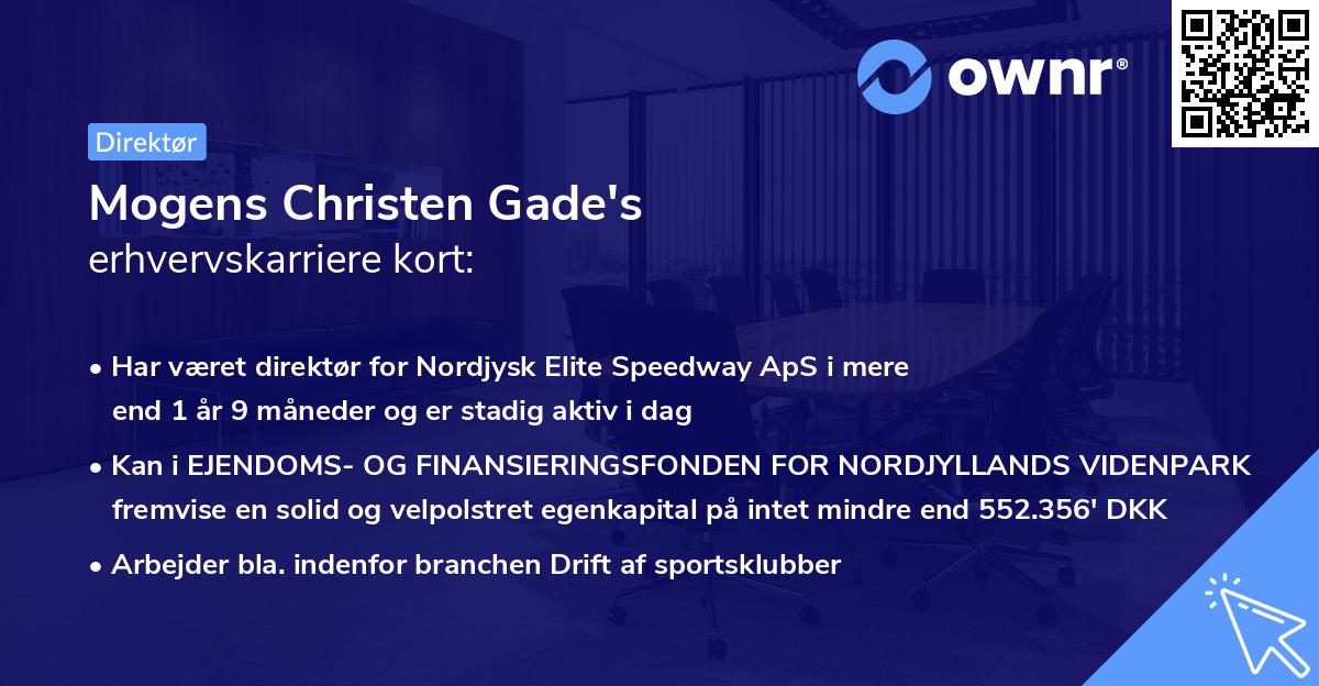 Mogens Christen Gade's erhvervskarriere kort
