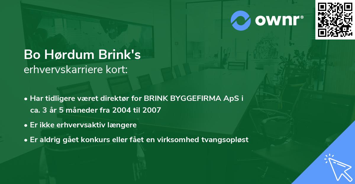 Bo Hørdum Brink's erhvervskarriere kort
