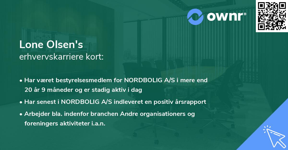 Lone Olsen's erhvervskarriere kort