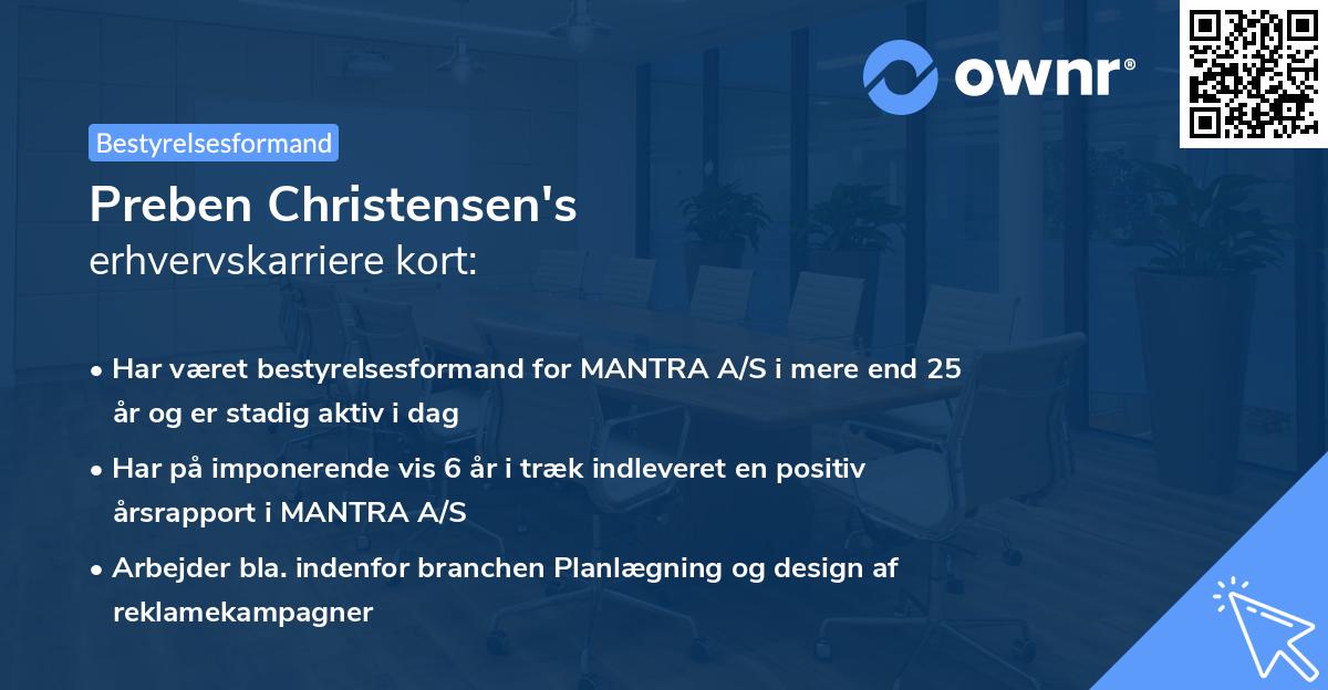 Preben Christensen's erhvervskarriere kort