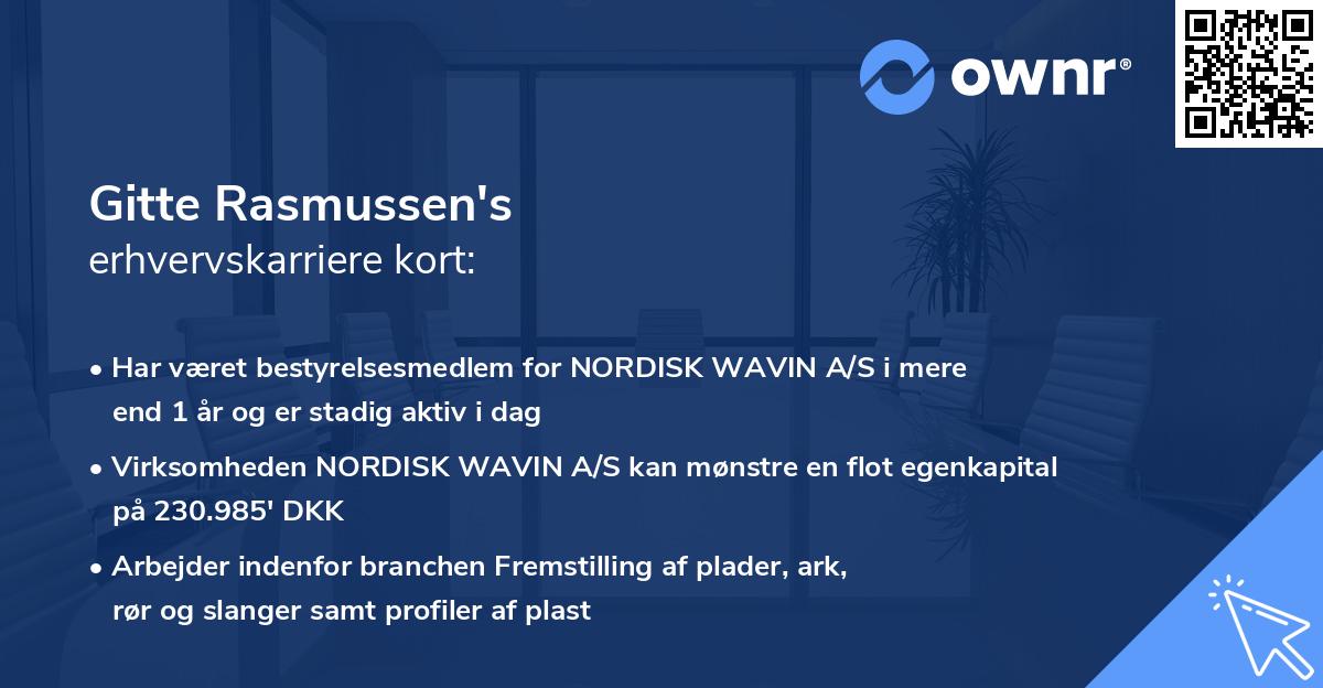 Gitte Rasmussen's erhvervskarriere kort