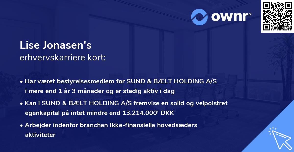 Lise Jonasen's erhvervskarriere kort