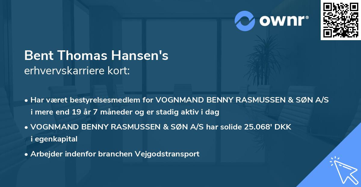 Bent Thomas Hansen's erhvervskarriere kort